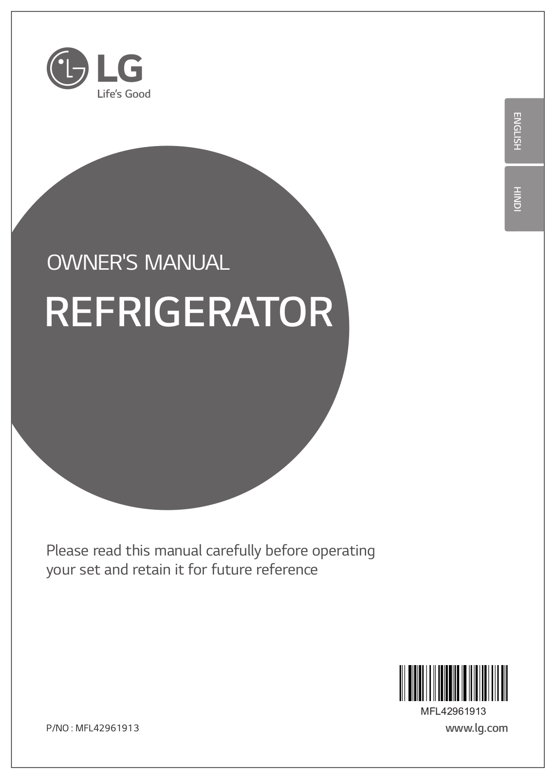 LG GL-D191KSOW, GL-B191KPZU, GL-B191KSHV, GL-B181RRLU, GL-B191KGLU Owner’s Manual