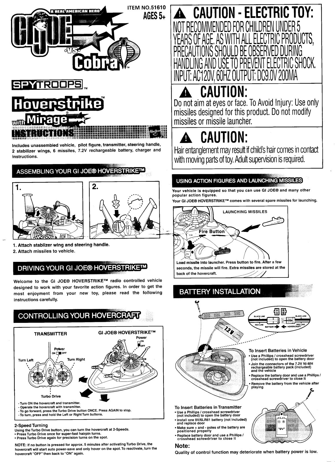 HASBRO GI Joe vs Cobra Hooverstrike with Mirage User Manual