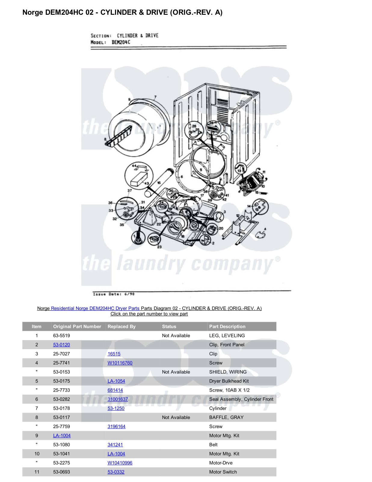 Norge DEM204HC Parts Diagram