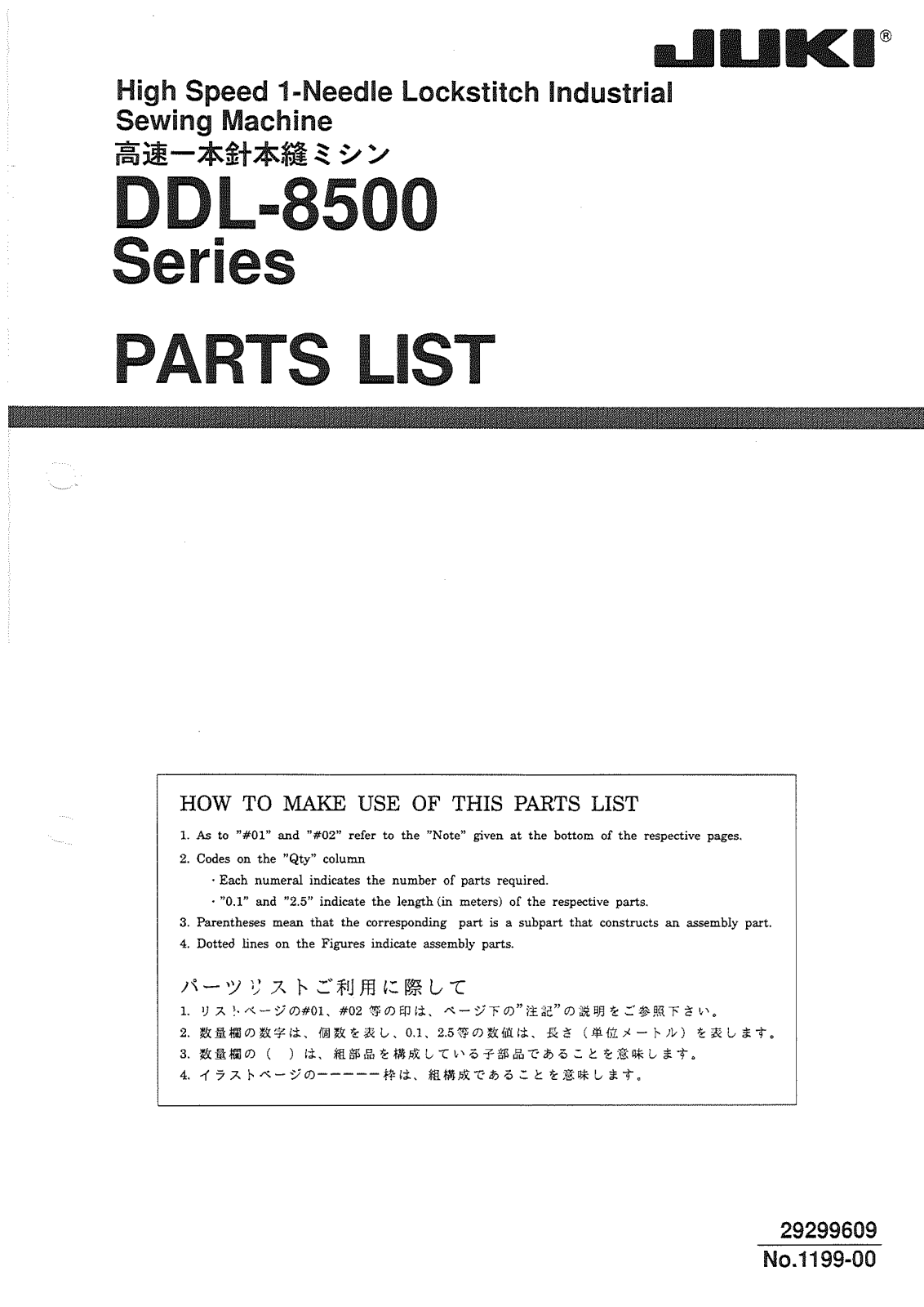 JUKI DDL-8500 Parts List