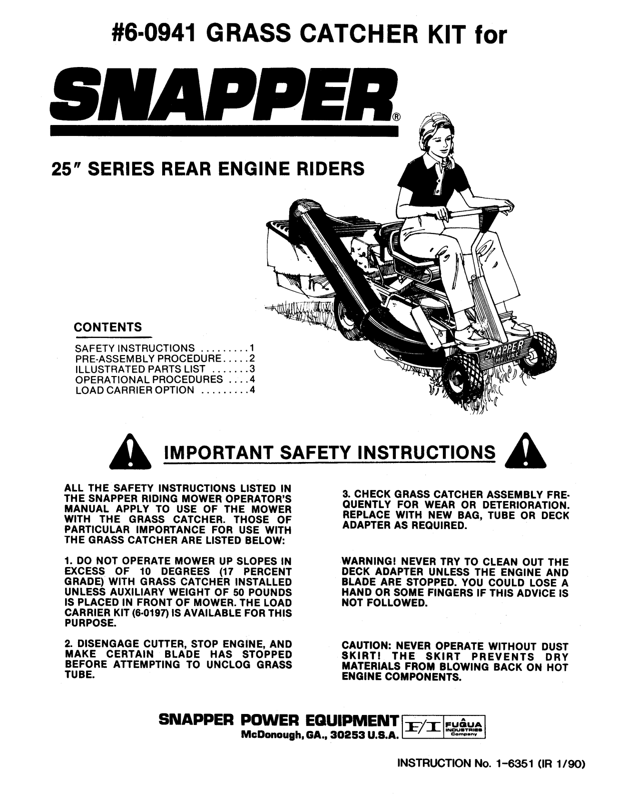 Snapper 6-0941 User Manual