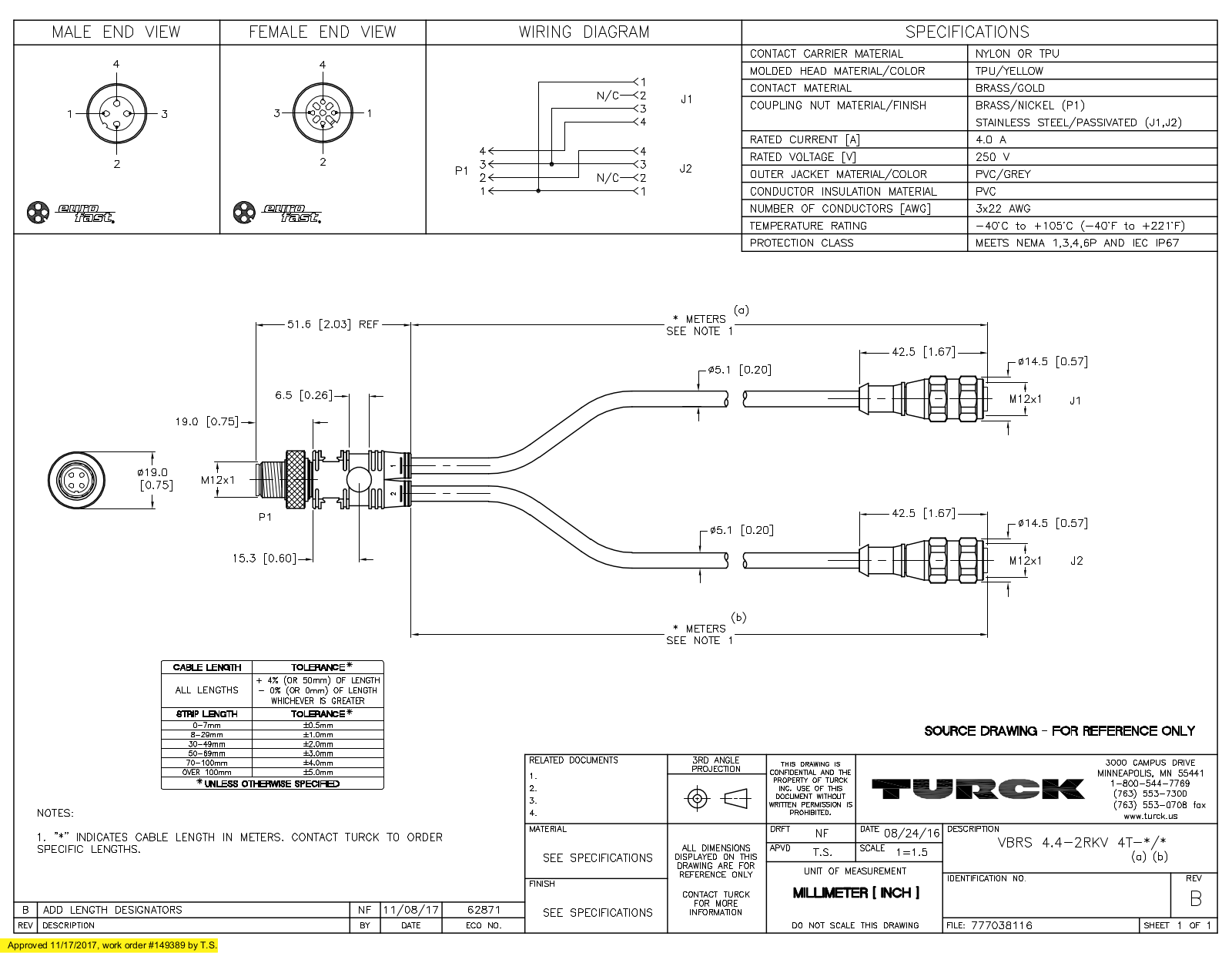 Turck VBRS4.4-2RKV4T-0.3/0.3 Specification Sheet