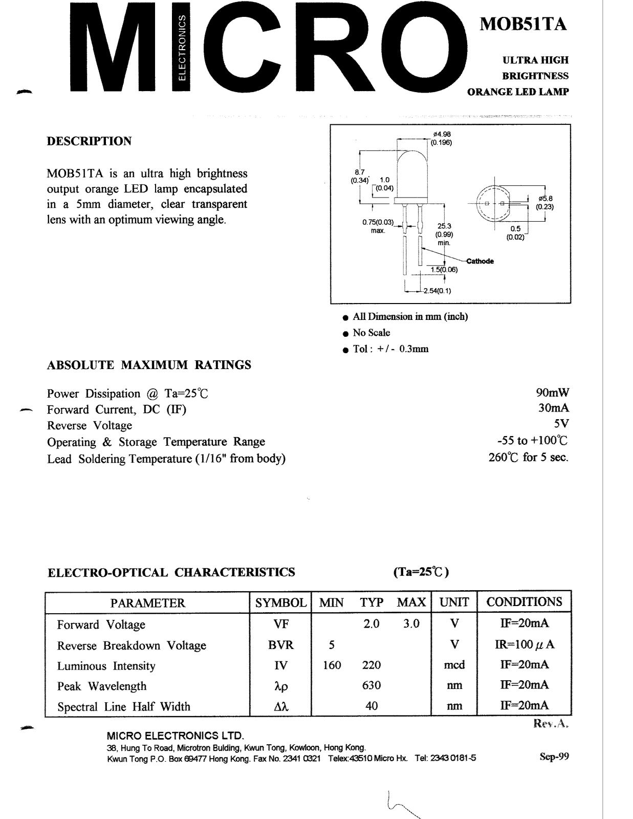 MICRO MOB51TA Datasheet