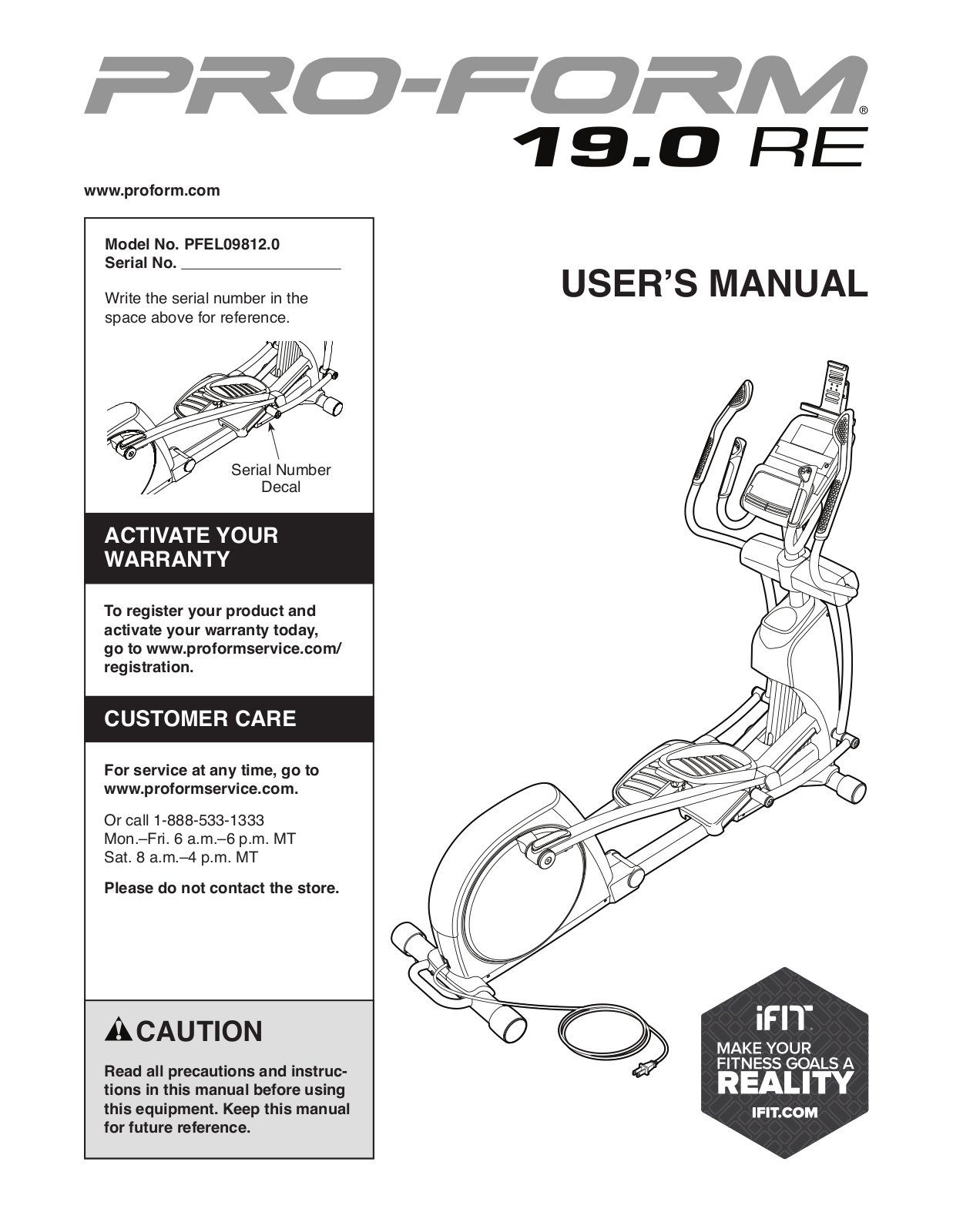 ProForm PFEL098120, 190 RE User Manual