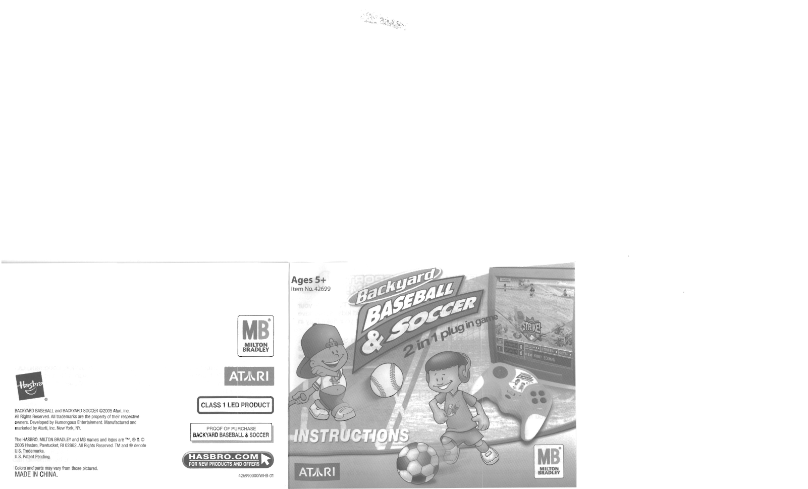 HASBRO Backyard Baseball 2 in 1 Plug In Game User Manual