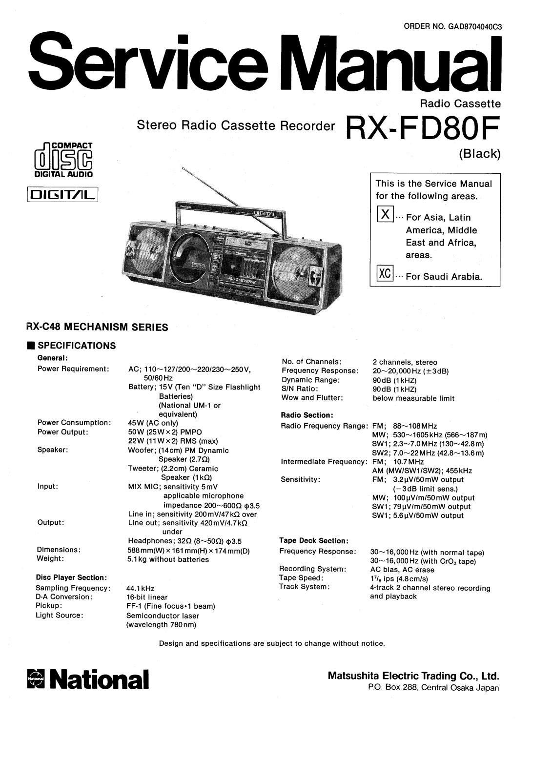 Panasonic RXFD-80-F Service manual