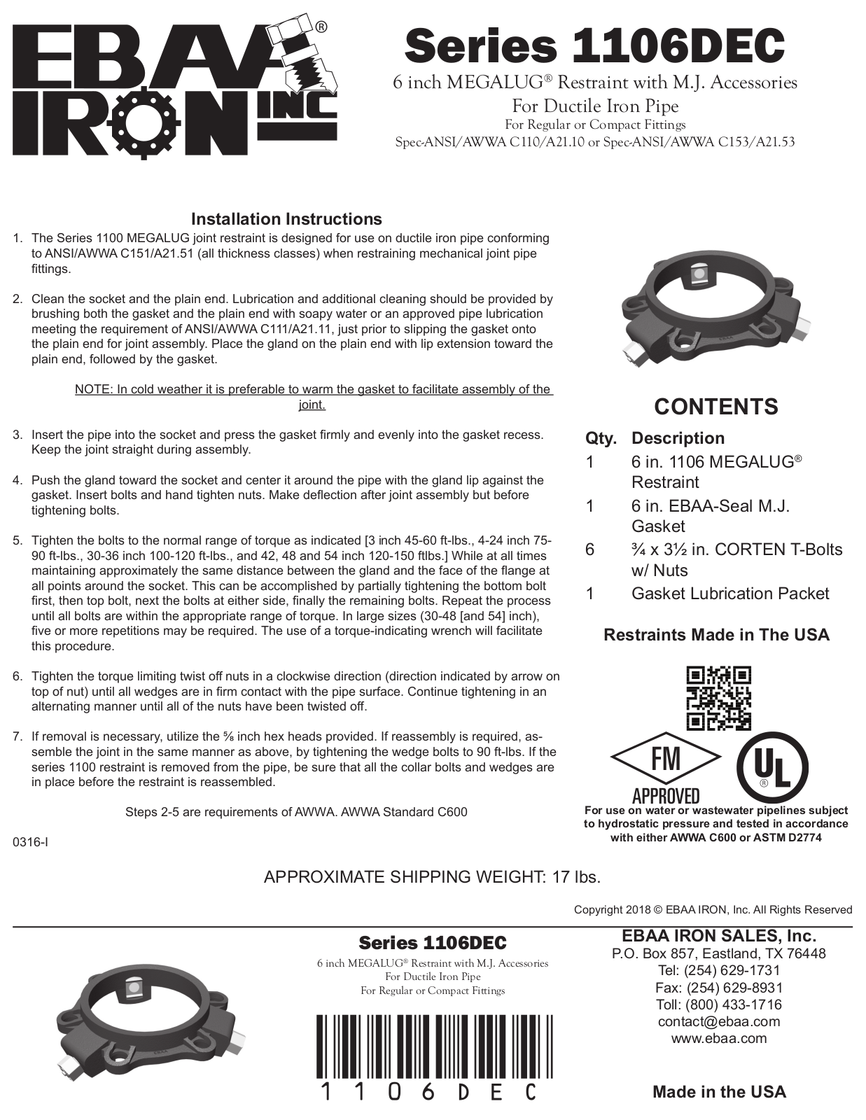 EBAA Iron 1106DEC Installation Manual