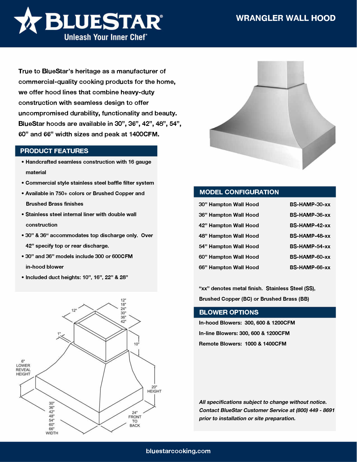 Bluestar BSWRAN30SS Specsheet