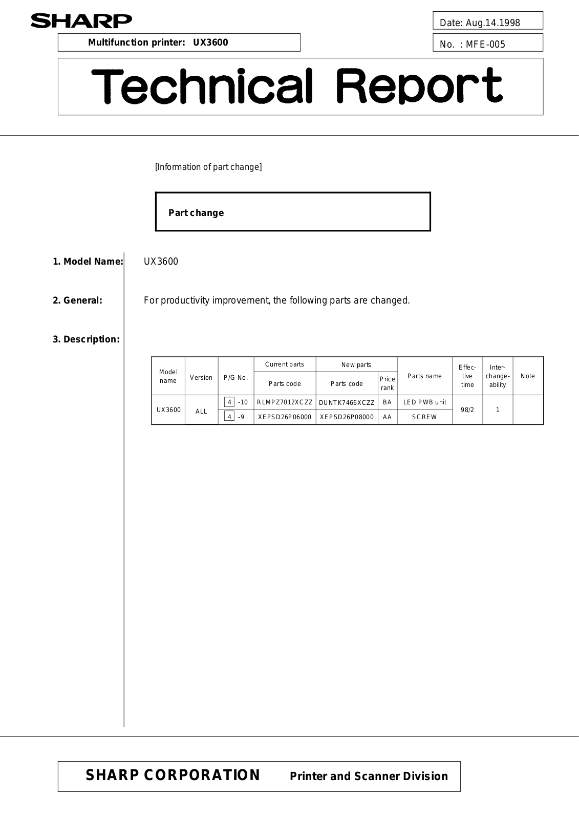 SHARP MFE005 Technical Report