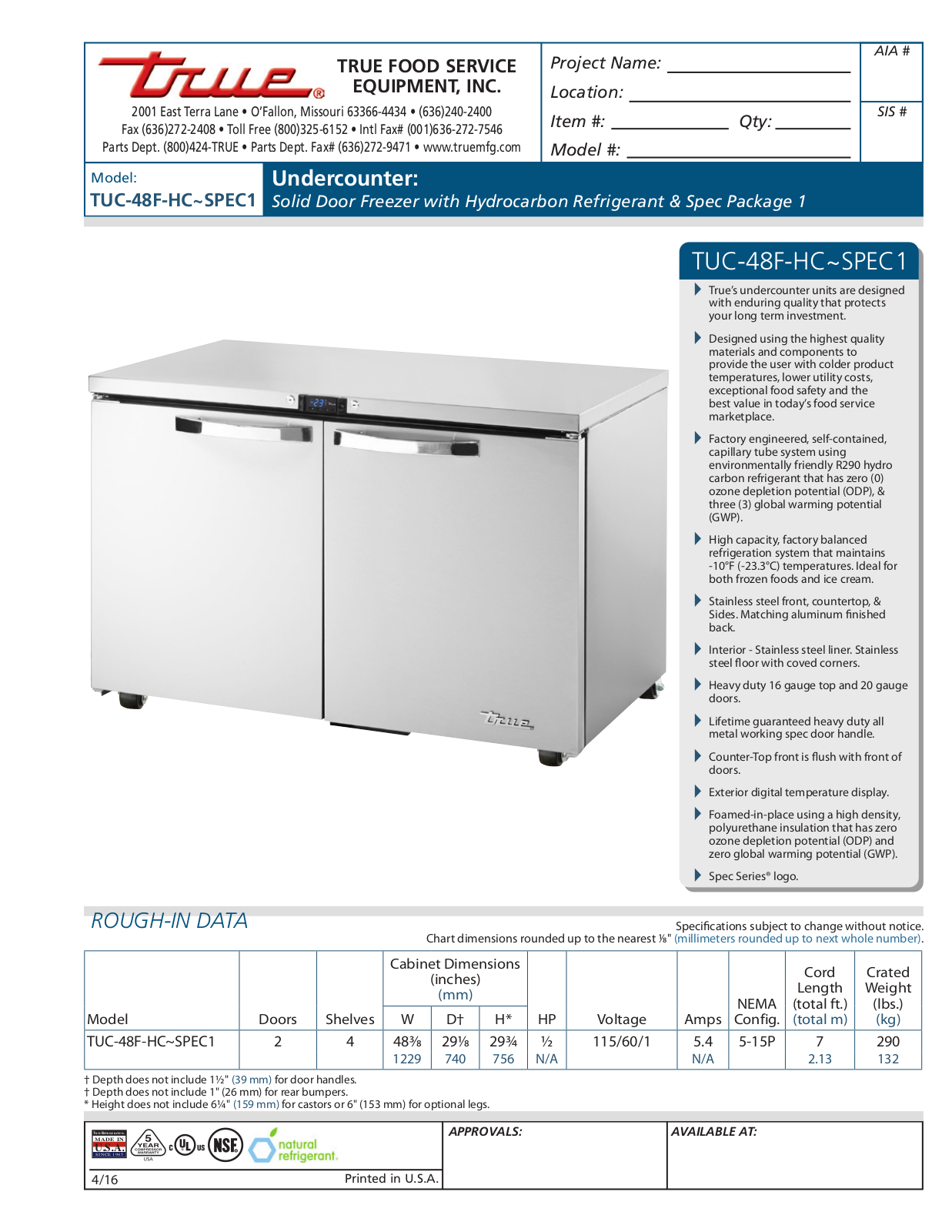 True TUC-48F-HC User Manual