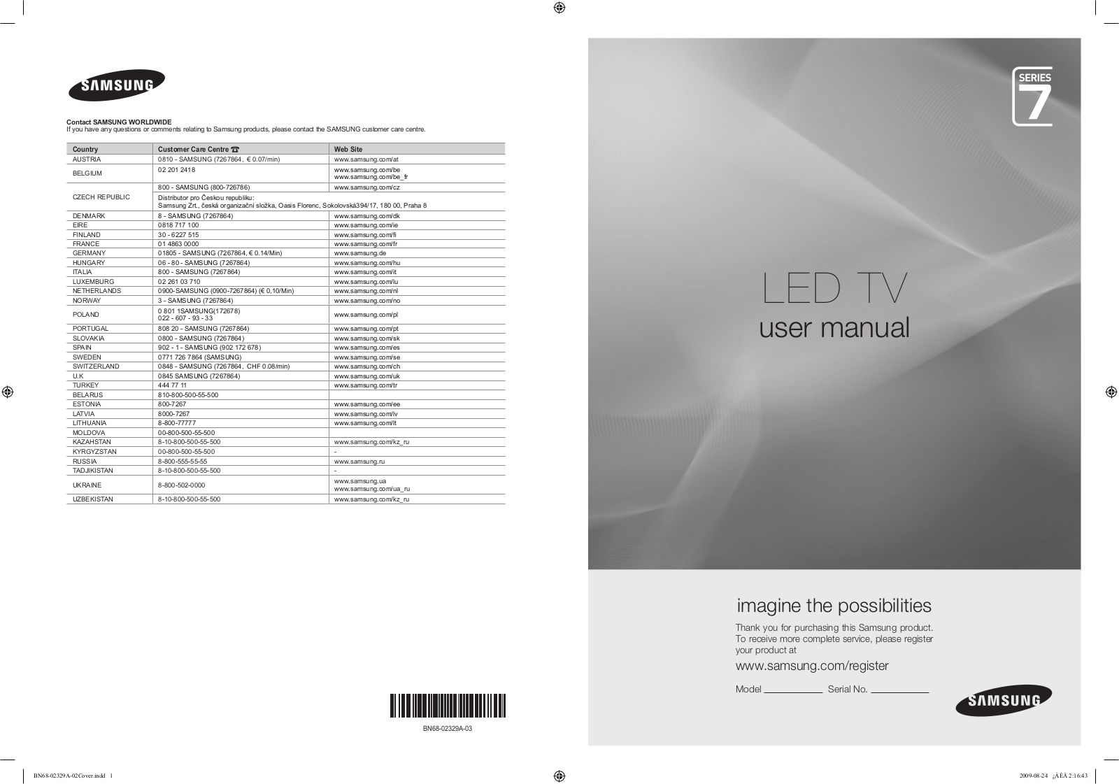 SAMSUNG UE-46B7020W, UE-46B7020WP, UE-46B7020WW User Manual