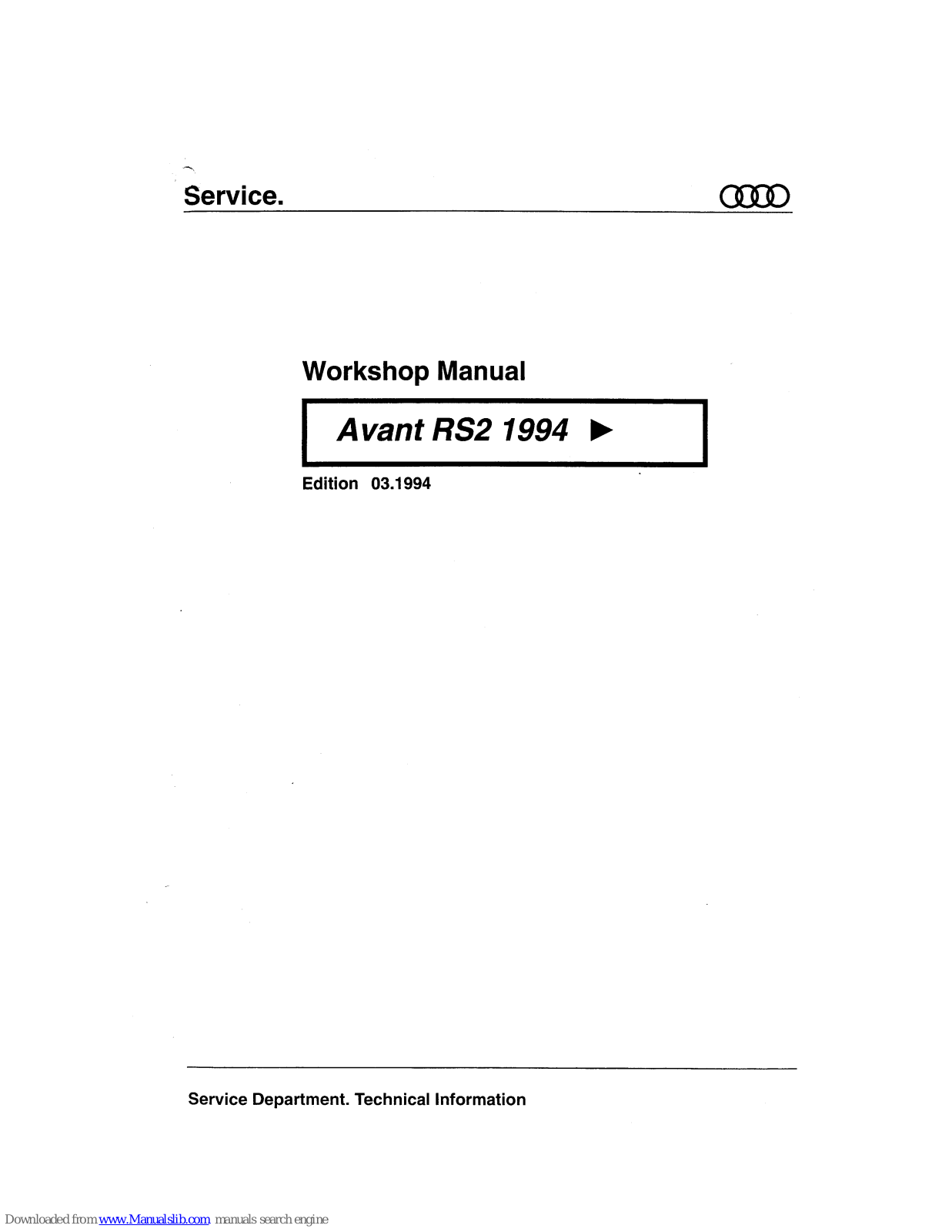 Audi Avant RS2, Avant RS2 1994 Workshop Manual