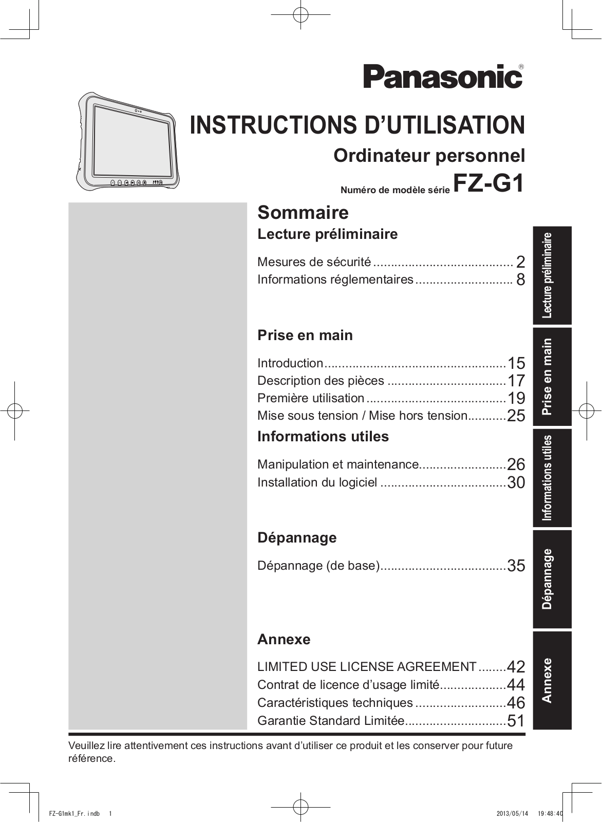 PANASONIC FZ-G1 Instruction Manual