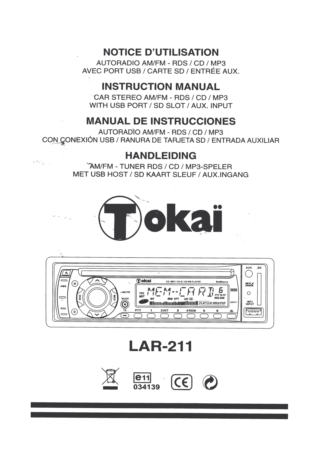 TOKAI LAR 211 User Manual