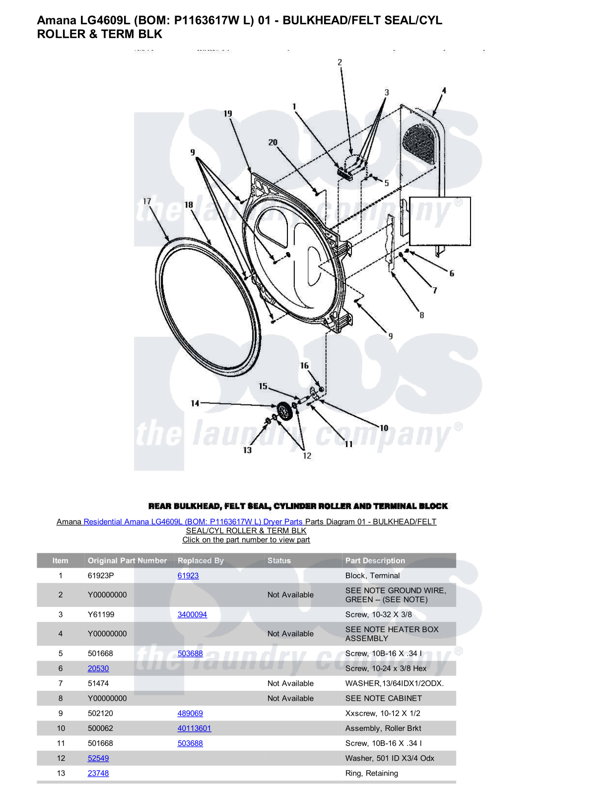 Amana LG4609L Parts Diagram