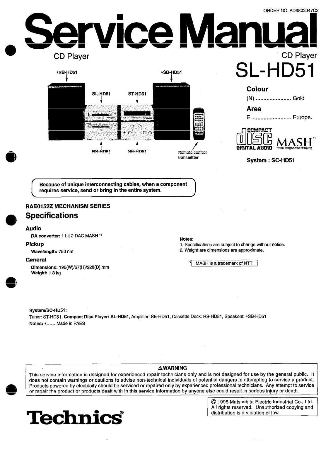 Technics SLHD-51 Service manual