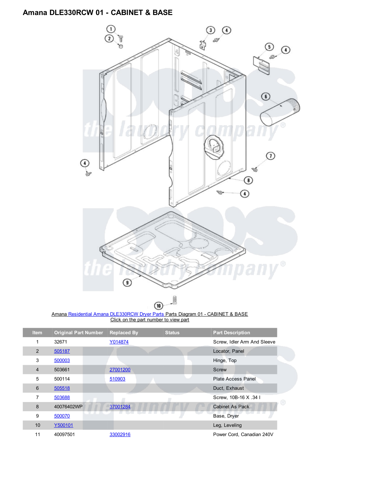 Amana DLE330RCW Parts Diagram