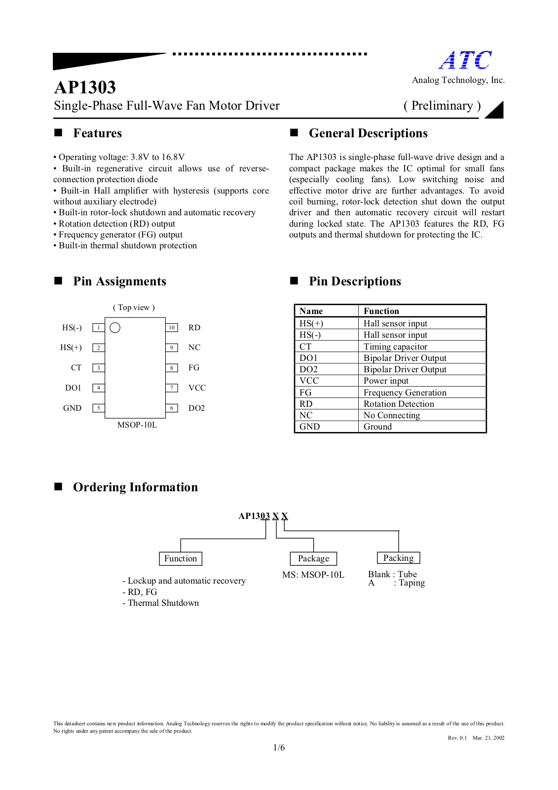 ATC AP1303MSA, AP1303MS Datasheet