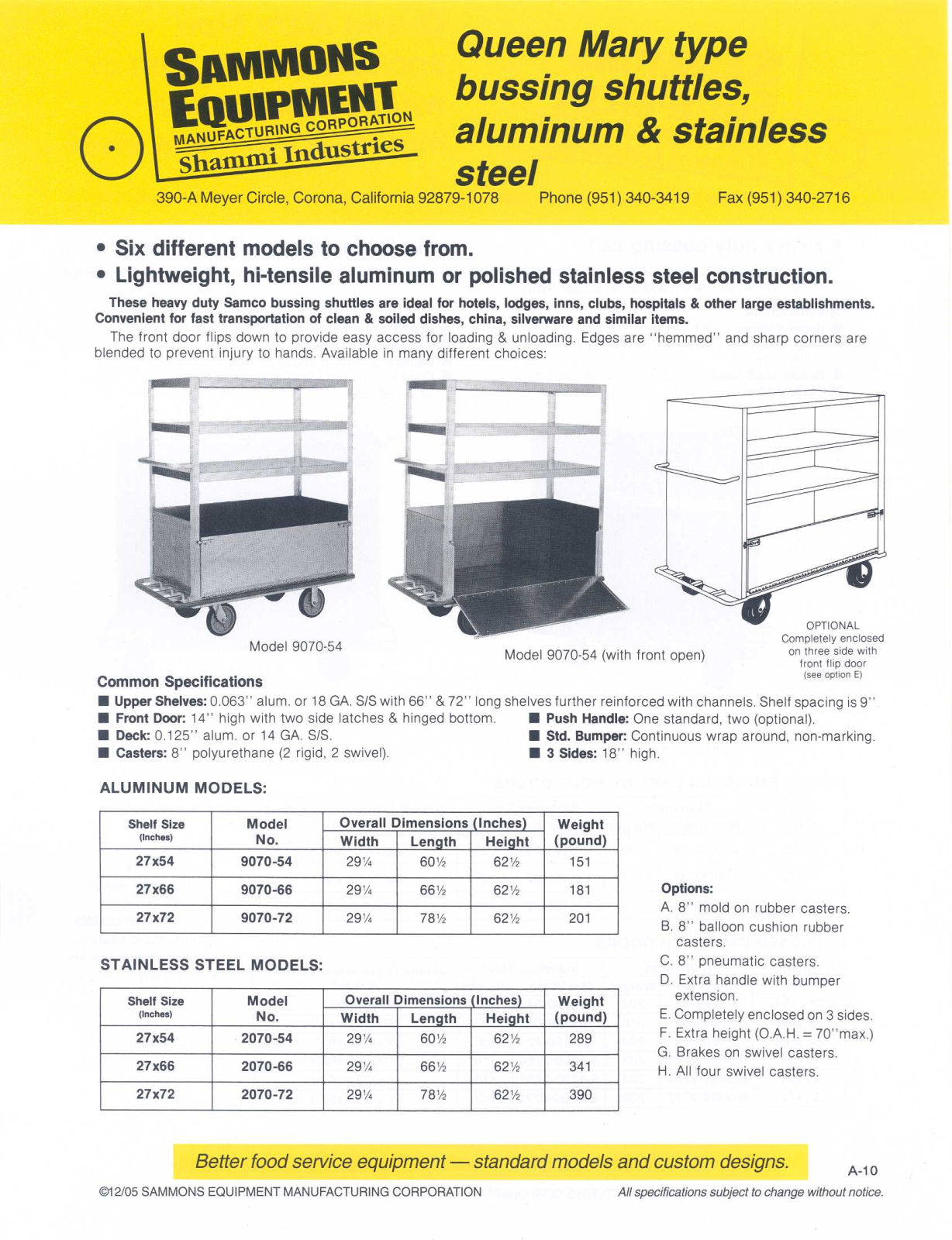 Sammons Equipment 2070-66 User Manual