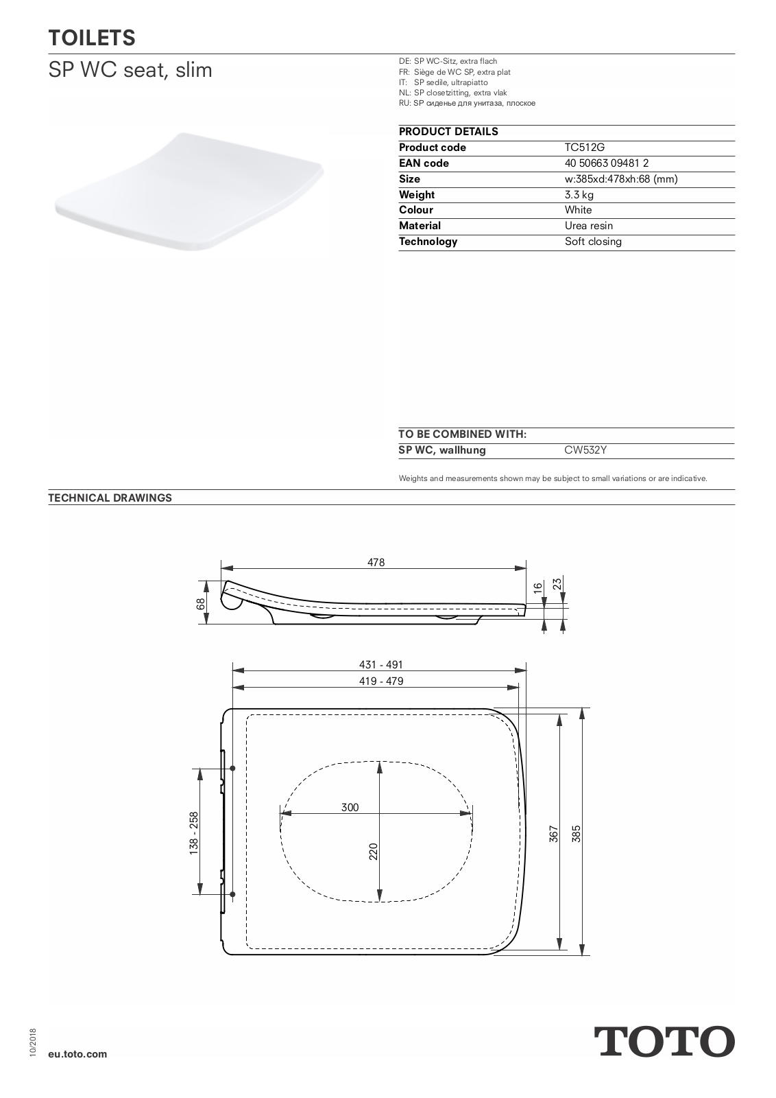 TOTO TC512G Datasheet