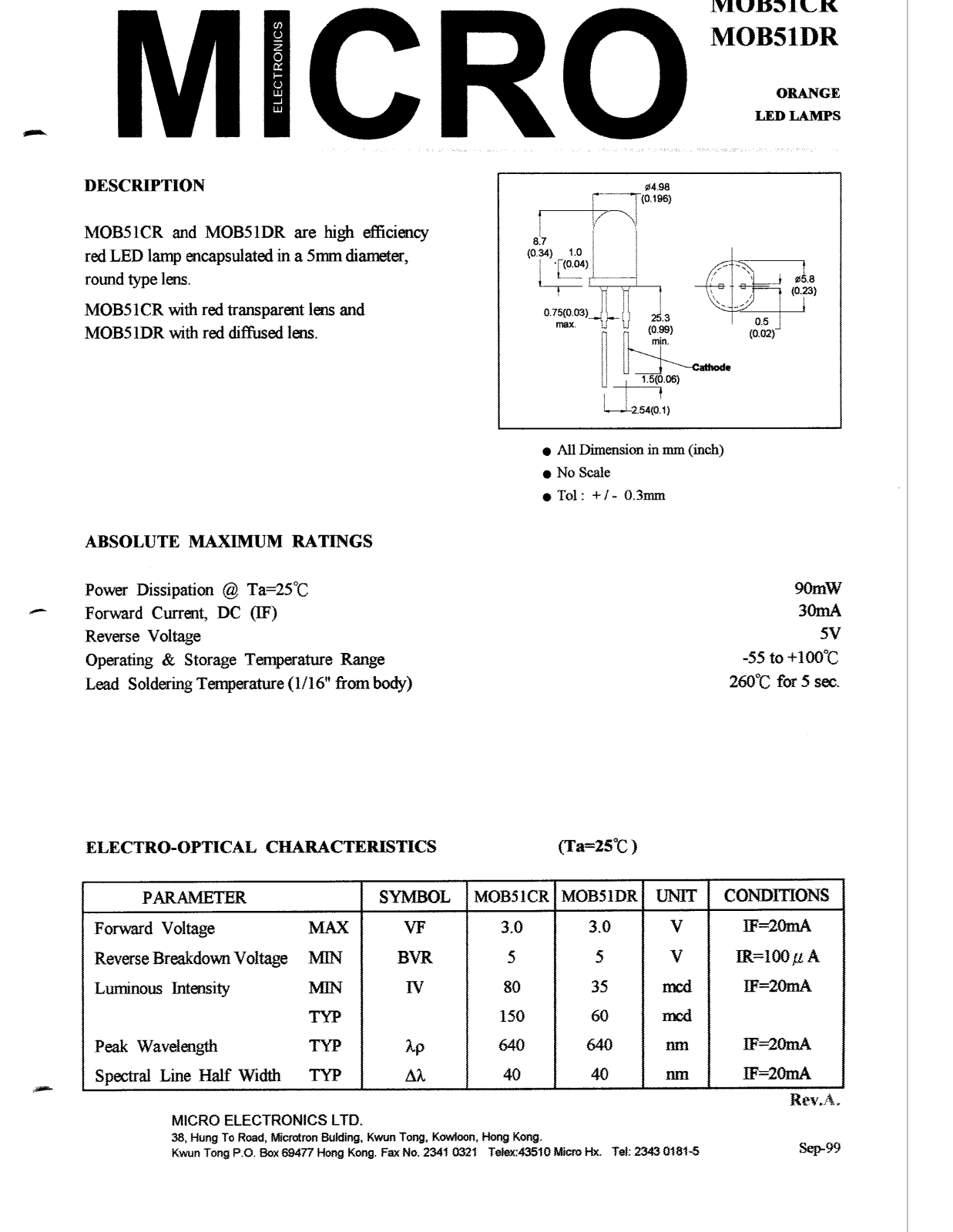 MICRO MOB51DR, MOB51CR Datasheet