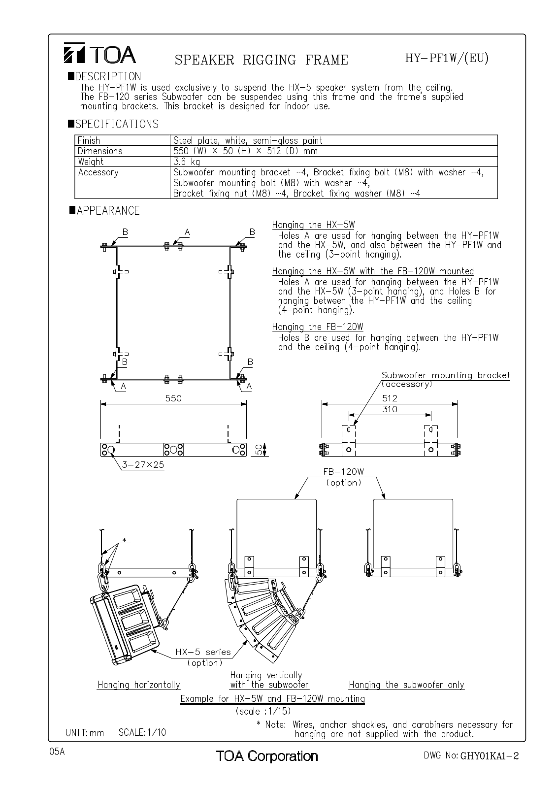 TOA HY-PF1W User Manual