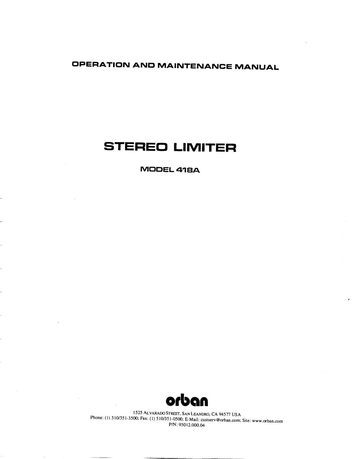 Orban 418A Service manual