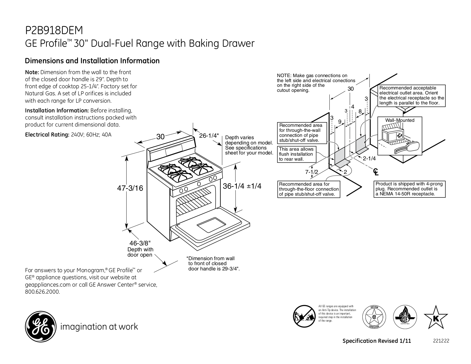 GE P2B918DEM Specification