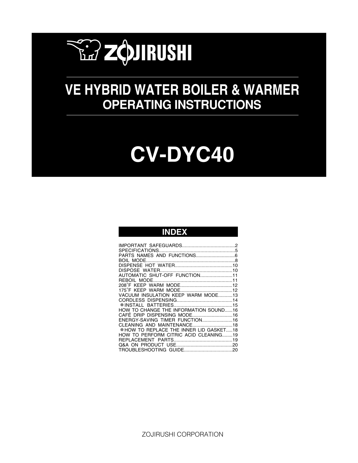 Zojirushi CV-DYC40 User Manual