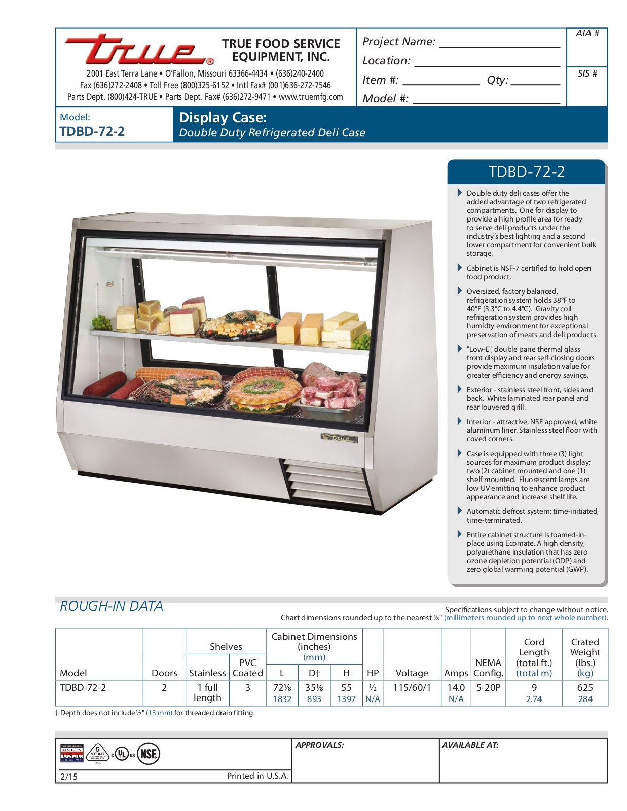 True TDBD-72-2 User Manual