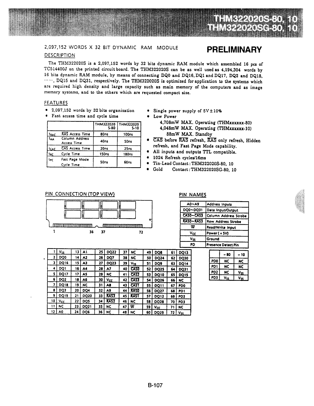 Toshiba THM322020SG-10, THM322020S-10 Datasheet