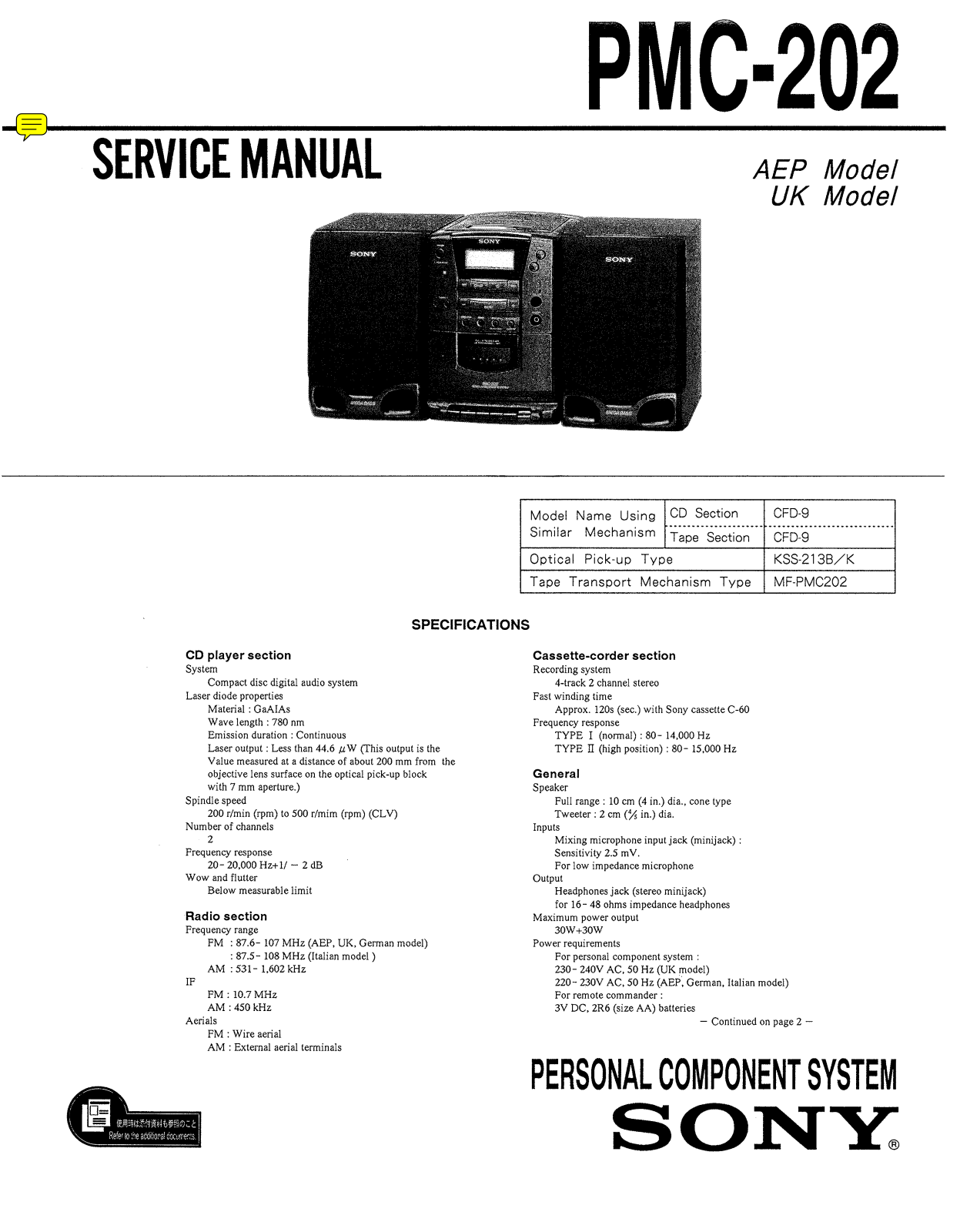 Sony PMC-202 Service manual