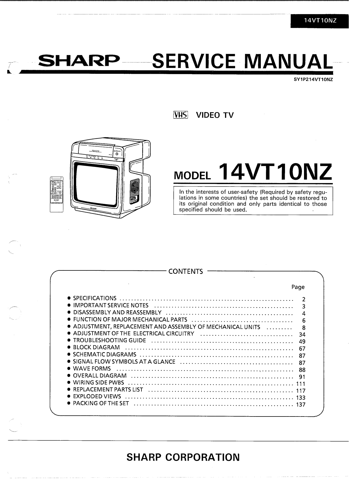 SHARP 14VT10 Service Manual