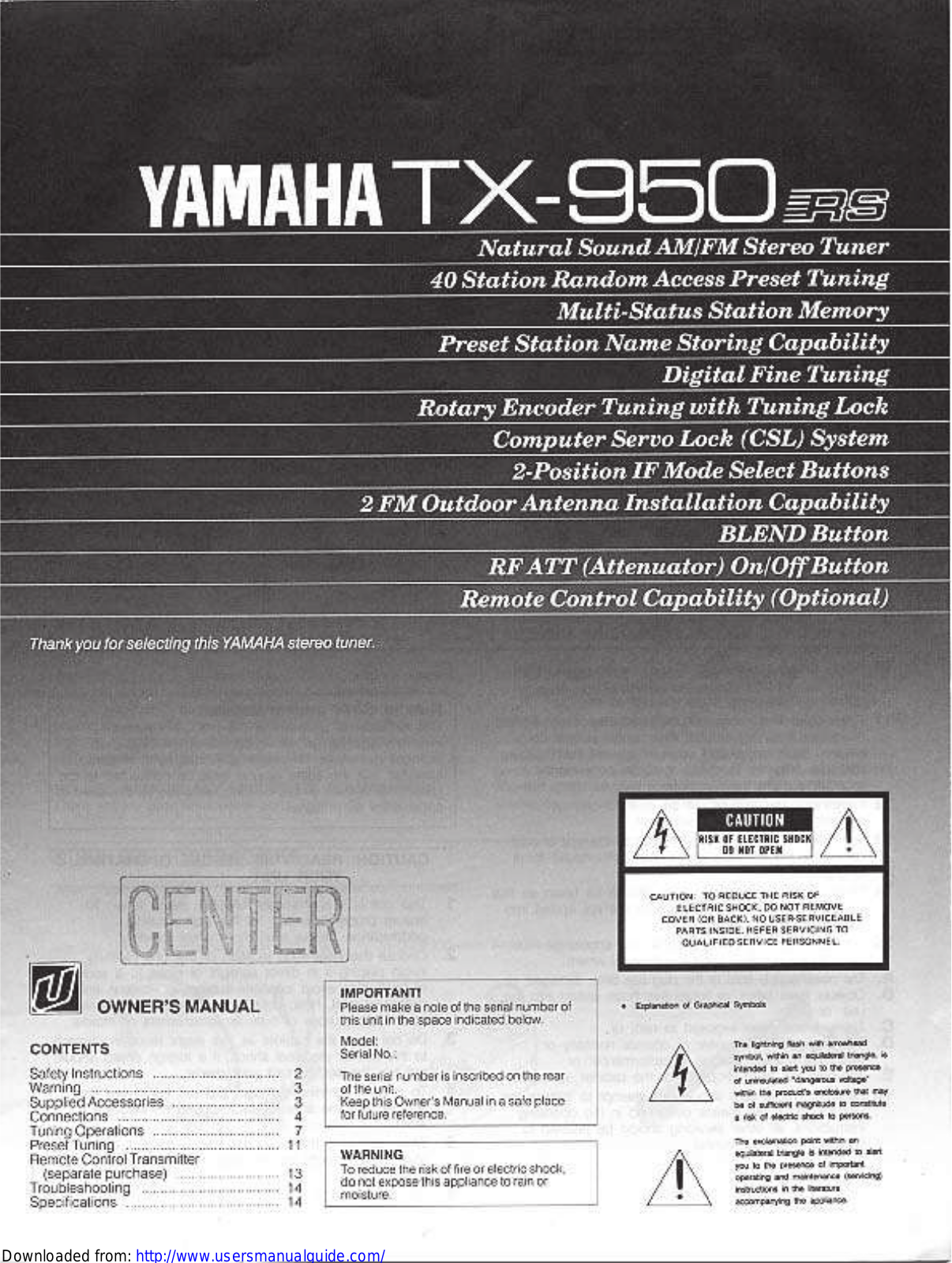 Yamaha Audio TX-950 User Manual