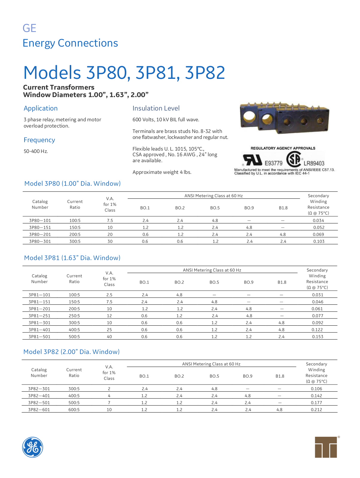 Instrument Transformer, Div of GE 3P80, 3P81, 3P82 Data Sheet