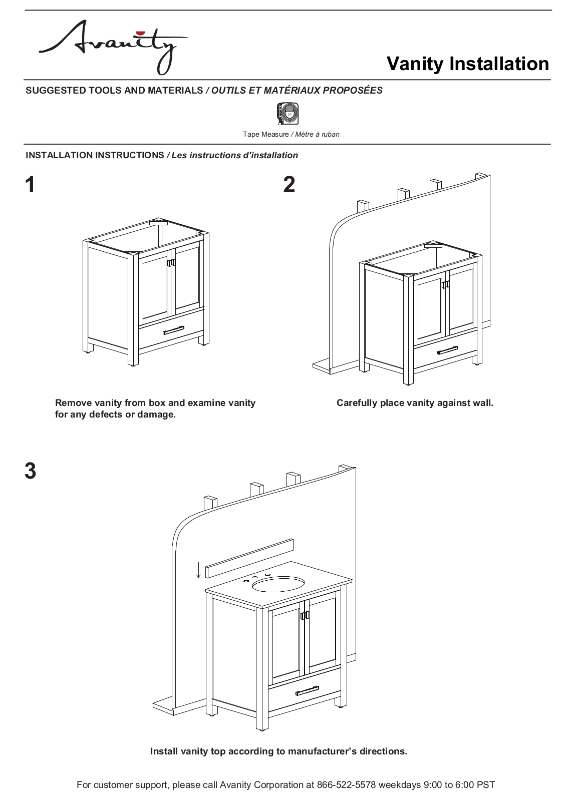 Avanity BROOKSV36NB, BROOKSV30NB, MODEROV60NBA, MODEROV60NB, MODEROV72NB Installation Manual