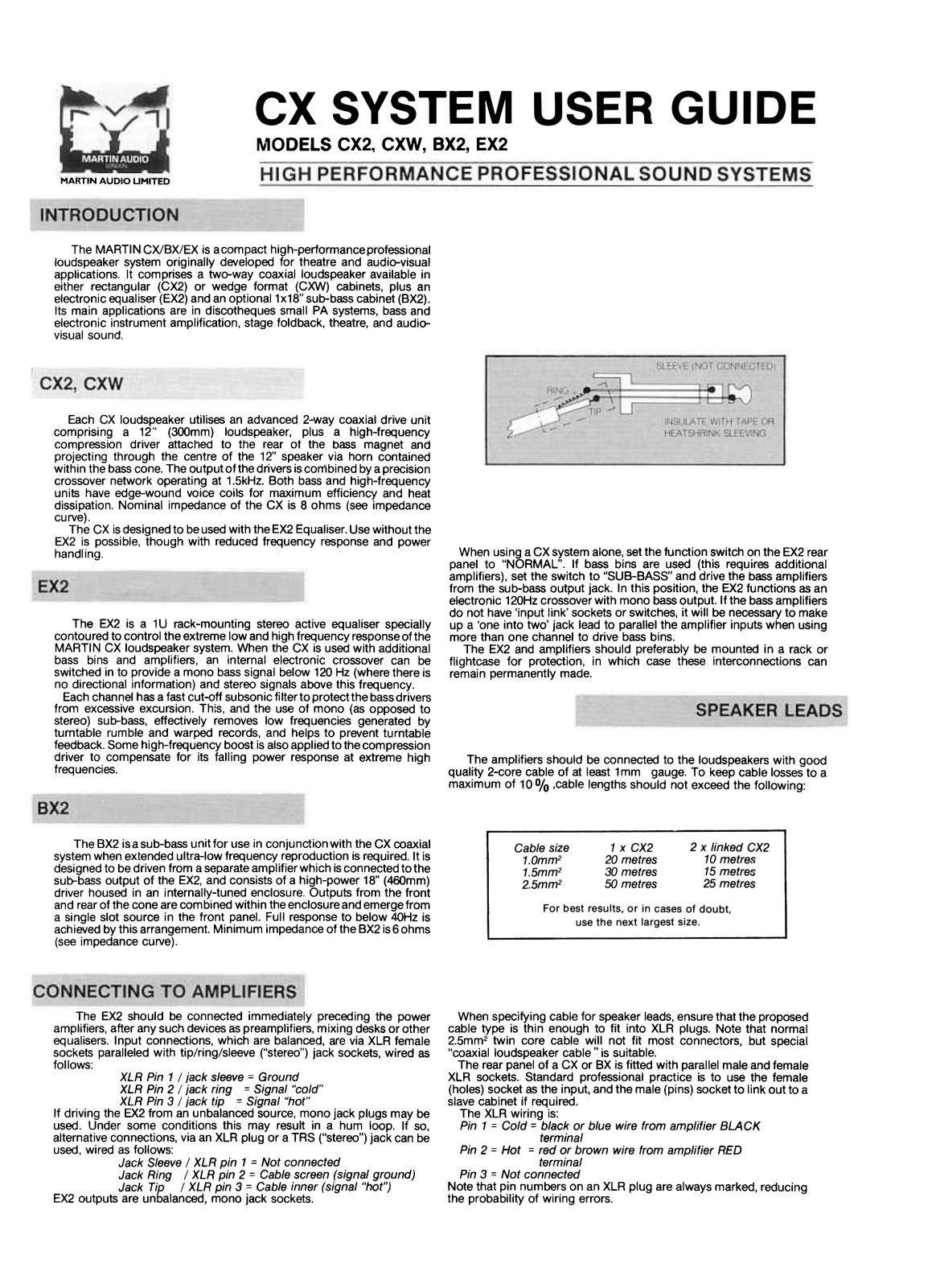 Martin audio BX2, CX2, CXW, EX2 user manual