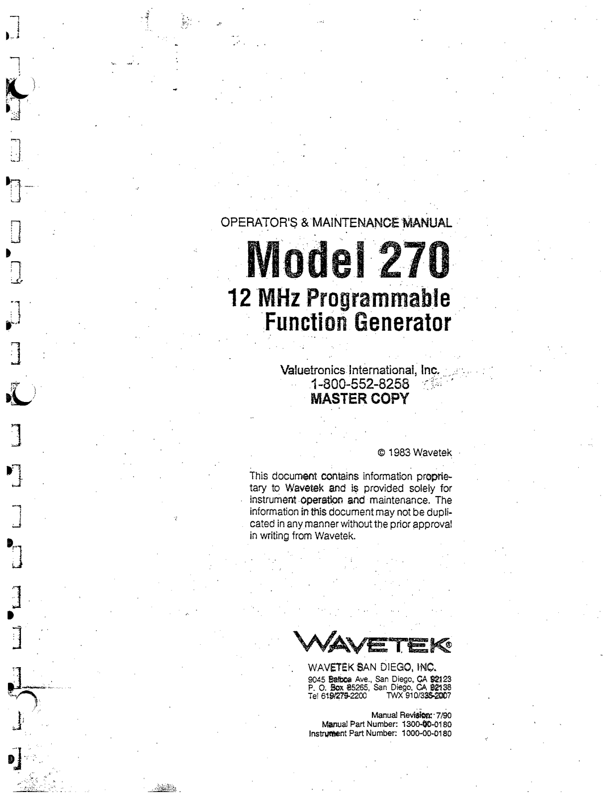 Wavetek 270 User Manual