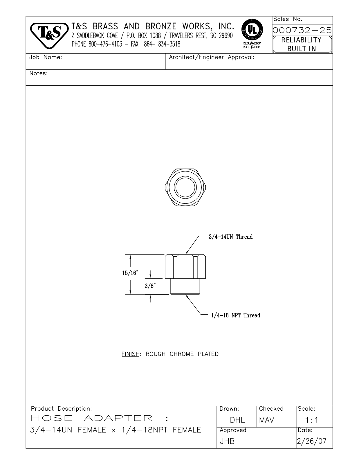 T&S Brass 000732-25 User Manual