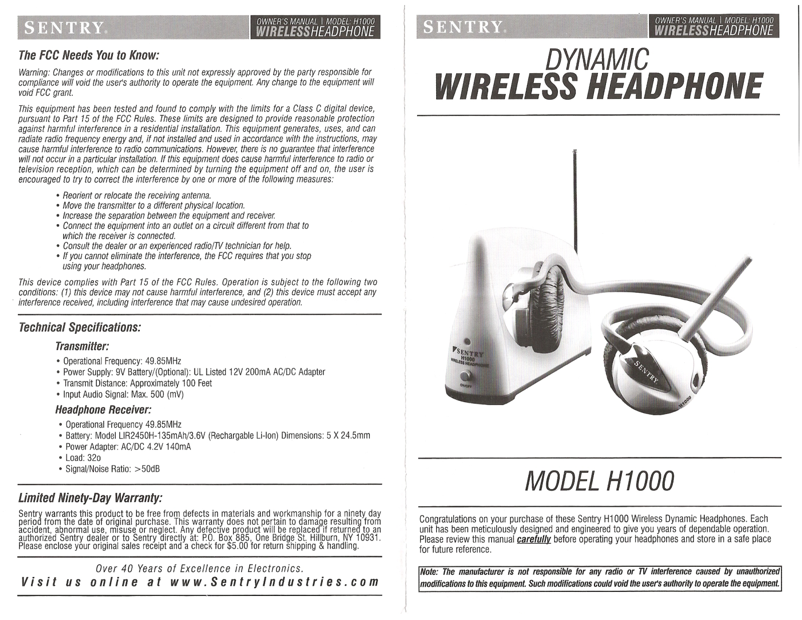 Sentry H1000 Instruction Manual