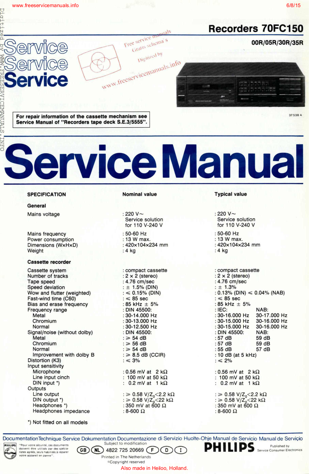 Philips 70fc150 Datasheet - ManualMachine.com