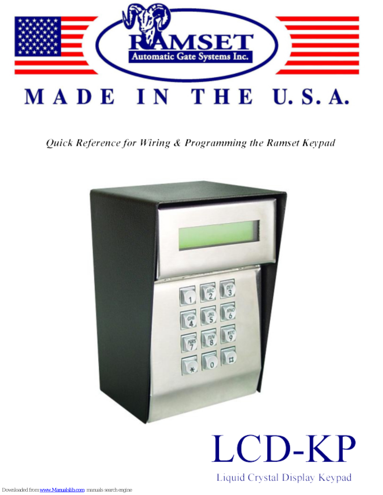 RAMSET LCD-KP Quick Reference Manual - ManualMachine.com