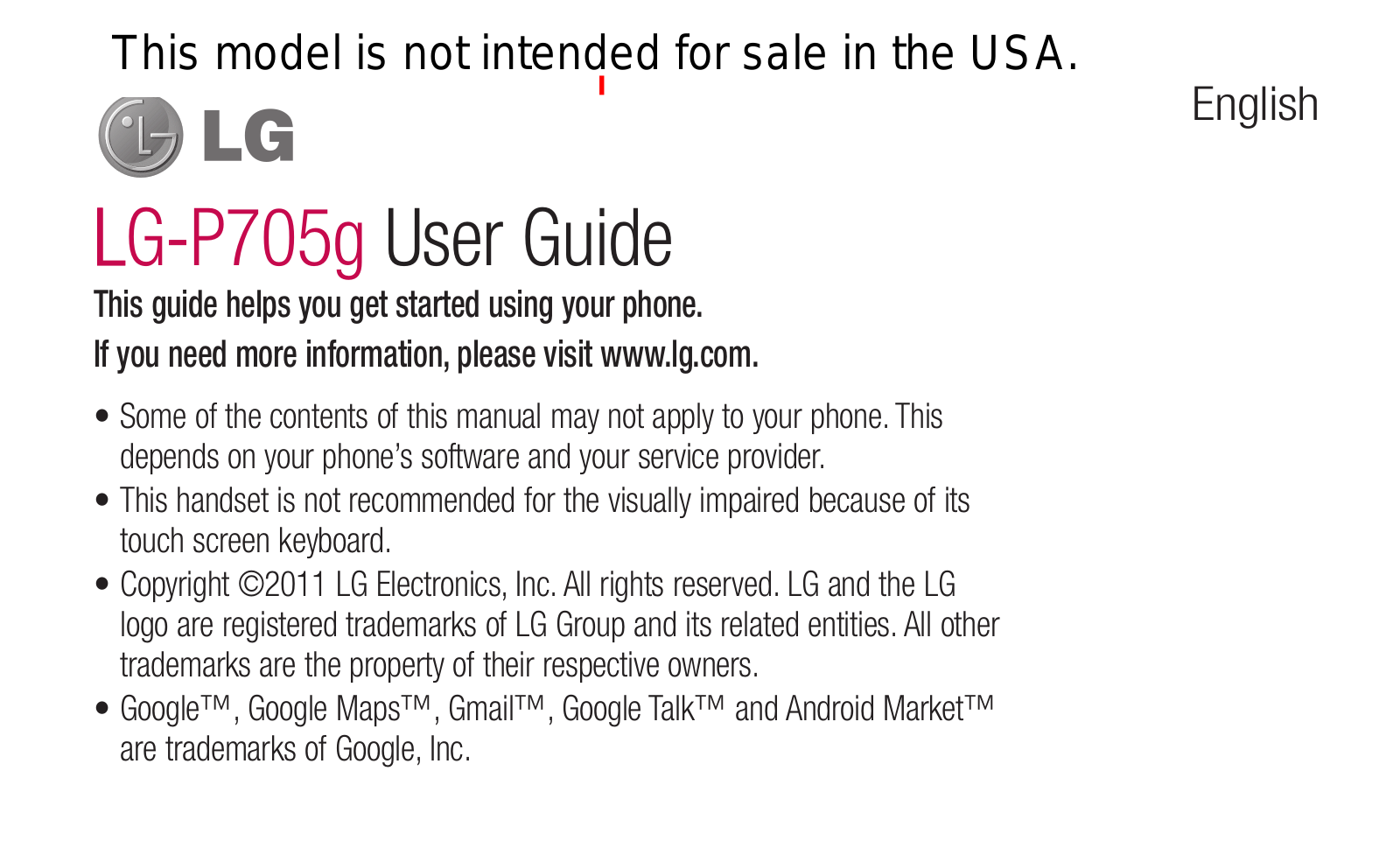 LG P705G Users manual