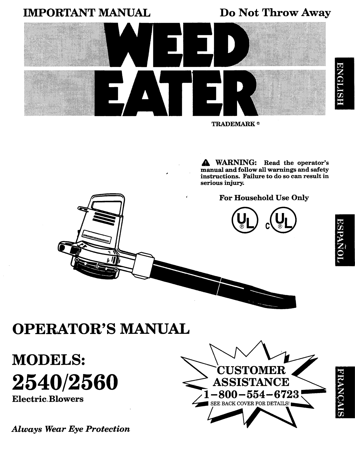 Weed eater 2540, 2560 User Manual