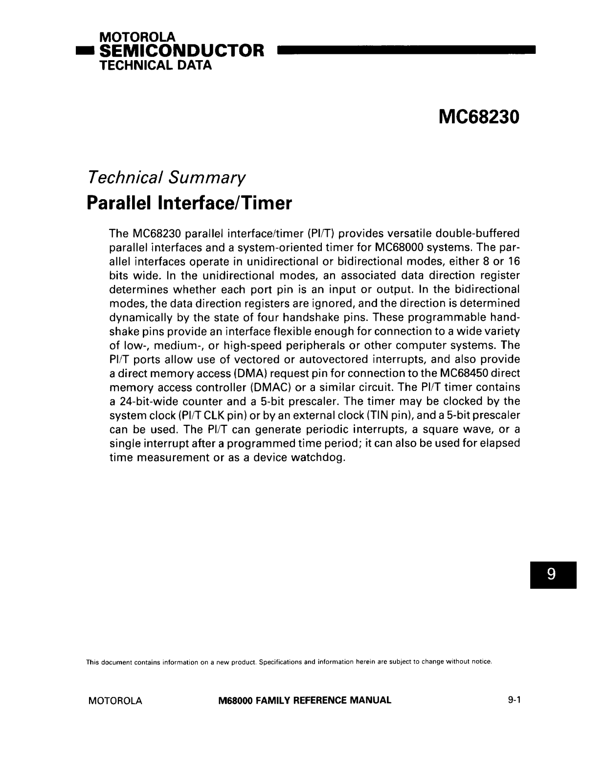 Motorola MC68230 Datasheet