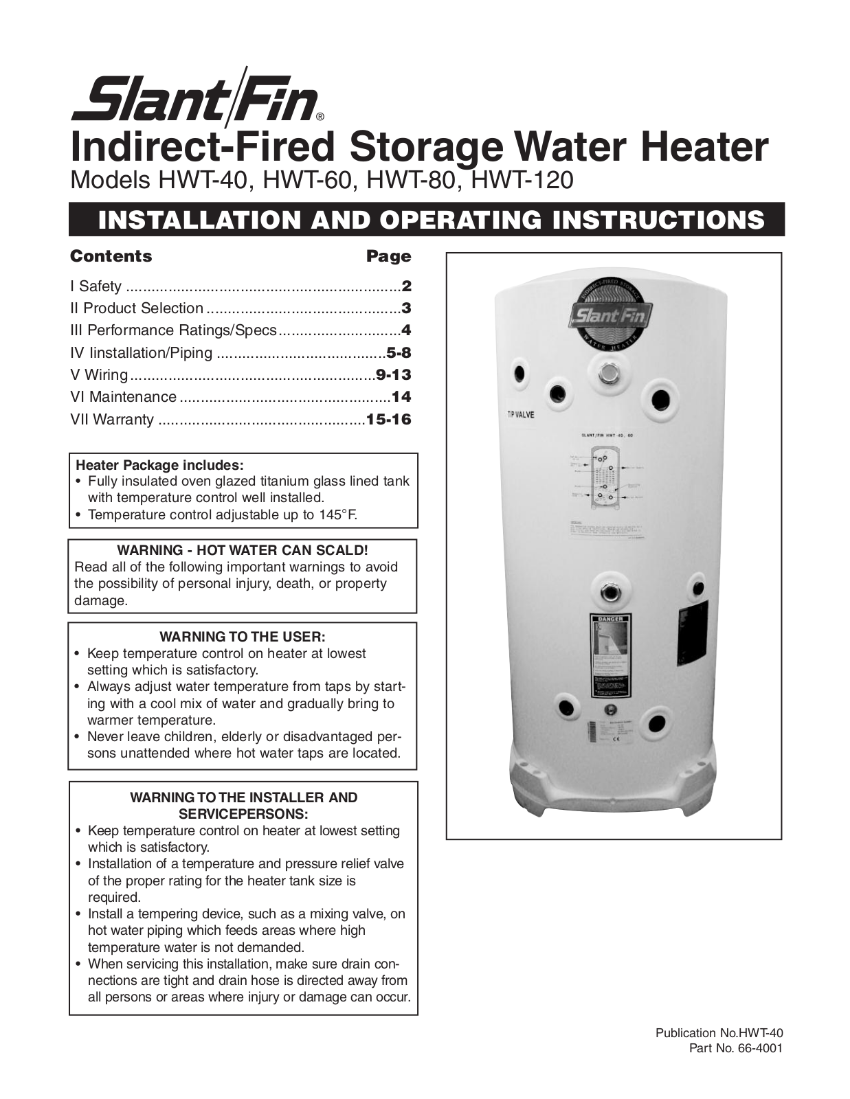 Slant/Fin HWT-120 User Manual