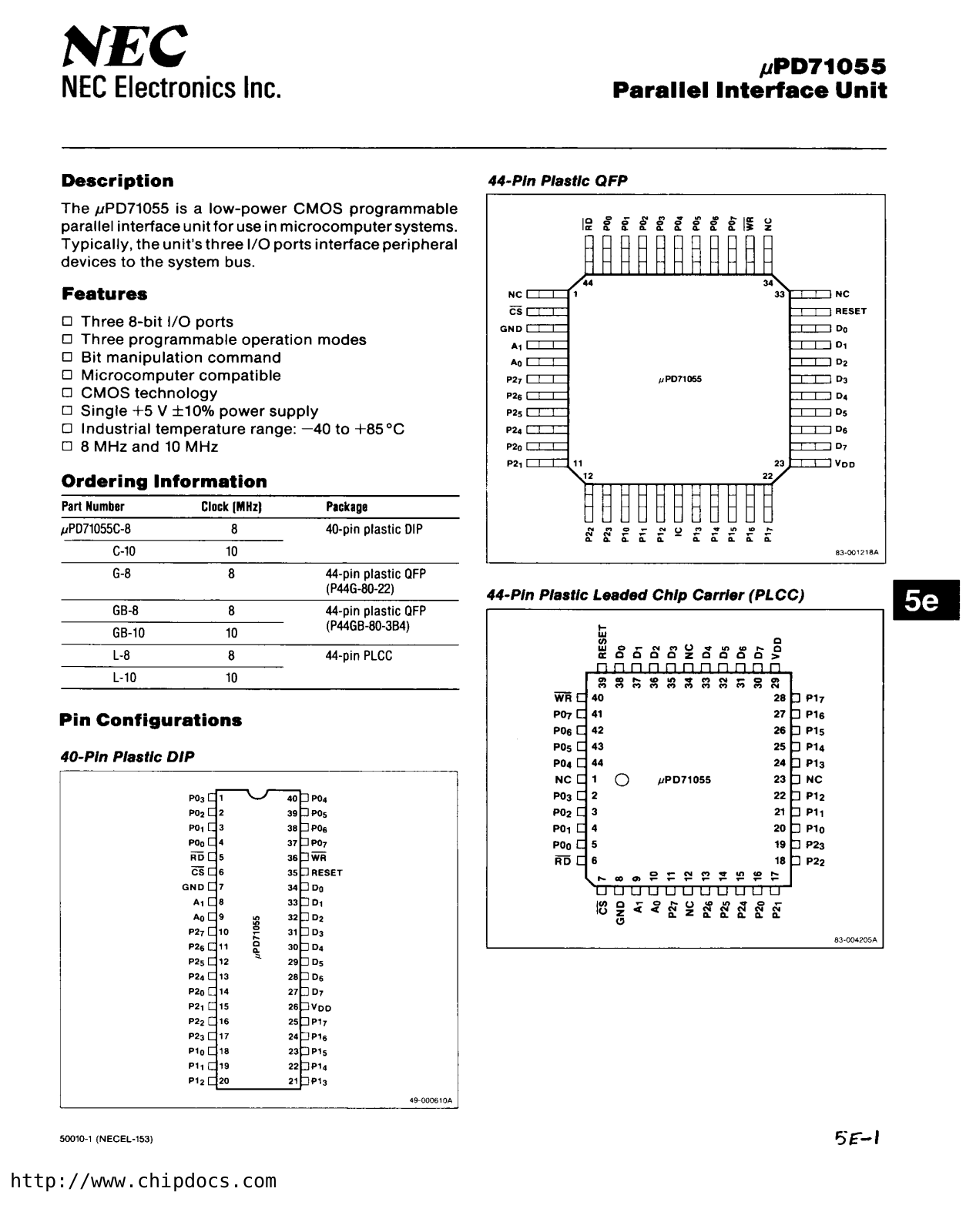 NEC UPD71055L-8, UPD71055L-10, UPD71055GB-10, UPD71055C-8, UPD71055C-10 Datasheet