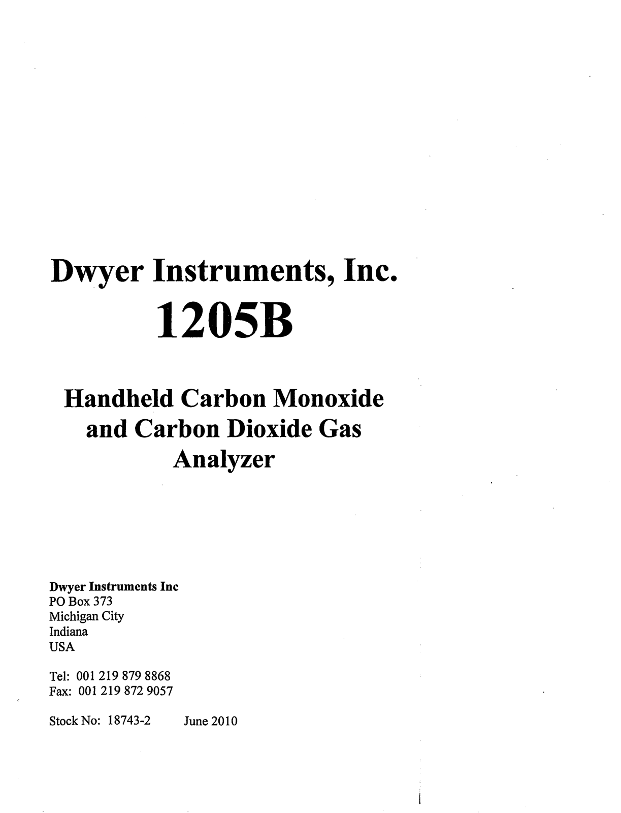 Dwyer Instruments 1205B Operating Manual