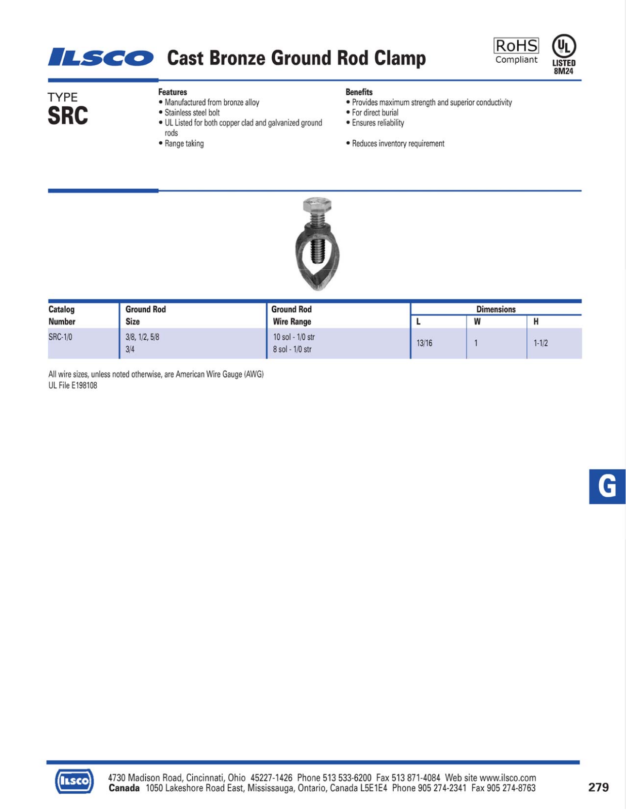 Ilsco Cast Bronze Ground Rod Clamp Catalog Page