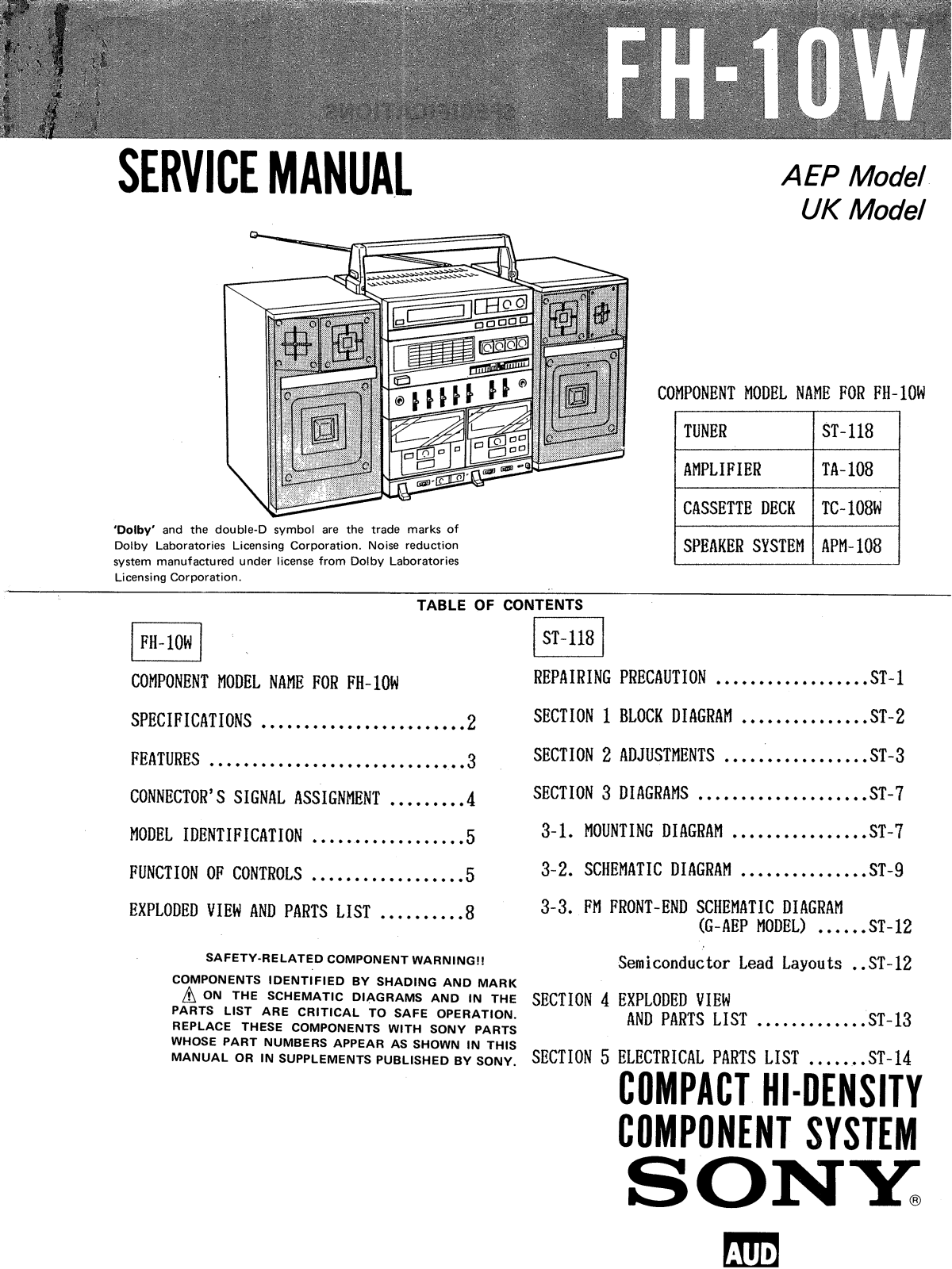 Sony FH-10-W Service manual